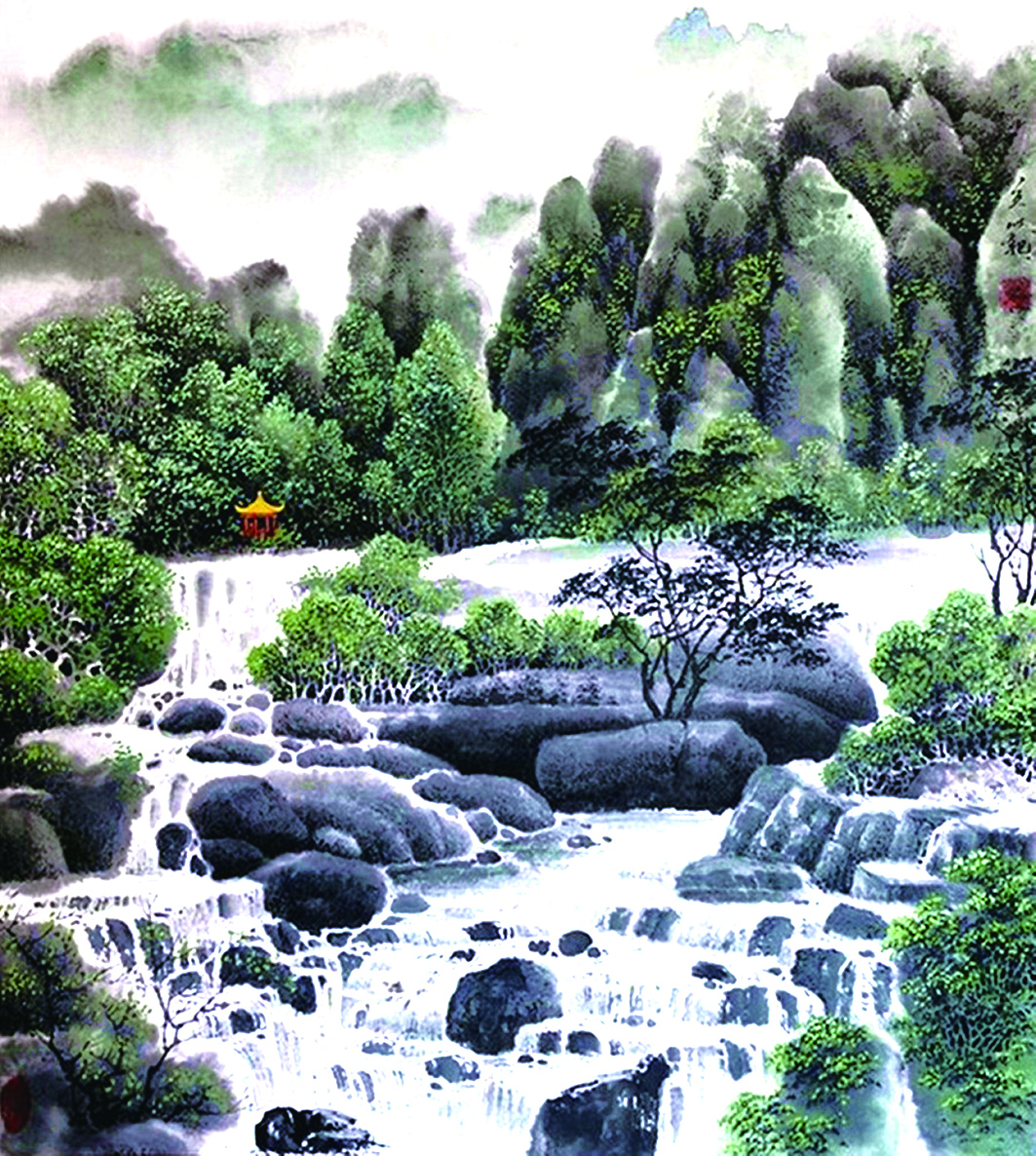 4、國畫——春到水潺